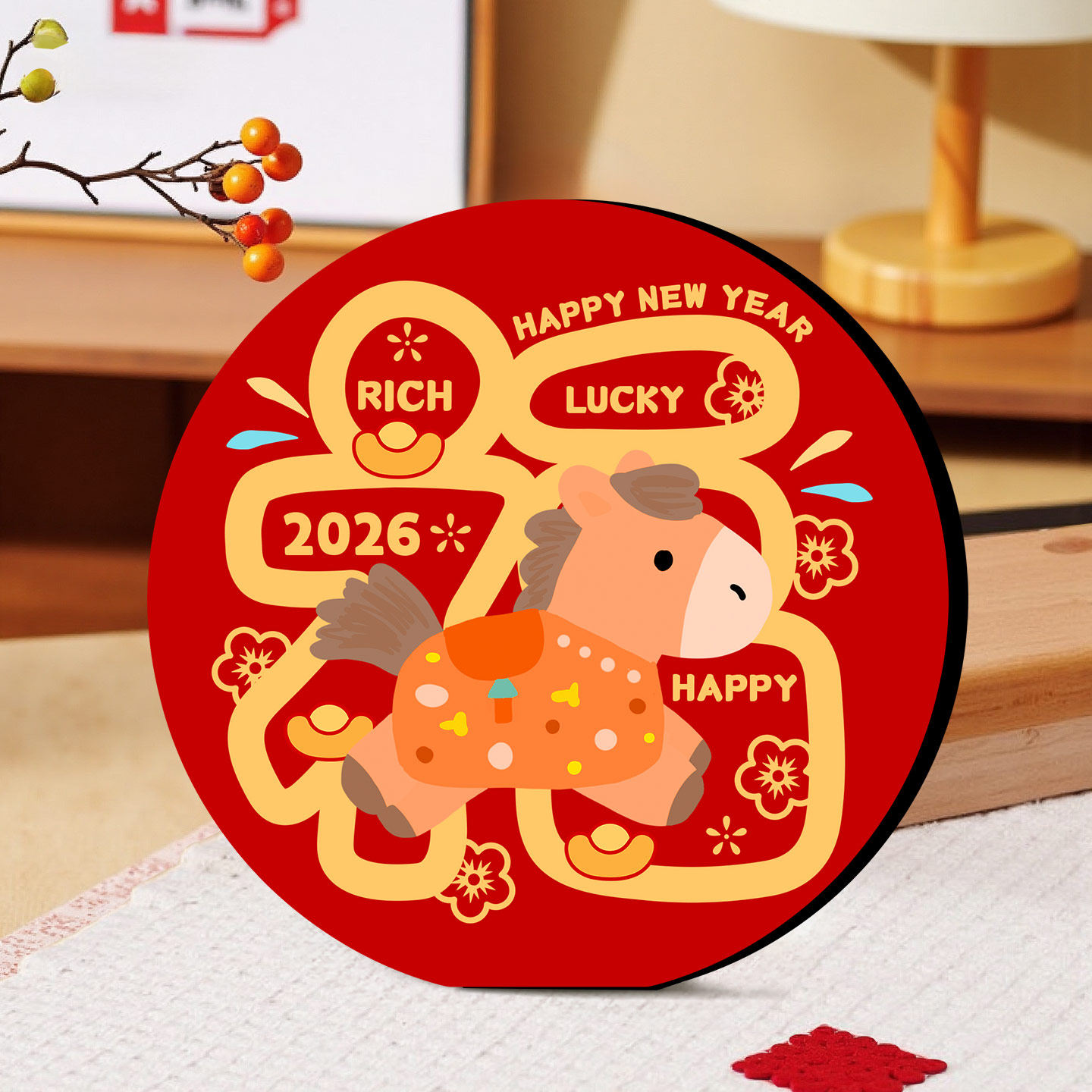 2026马年书法福字绕马新中式装饰画玄关床头柜高级感摆台春节装饰,家居饰品,装饰摆件,淘宝优惠券,粉丝福利购,淘宝优惠卷