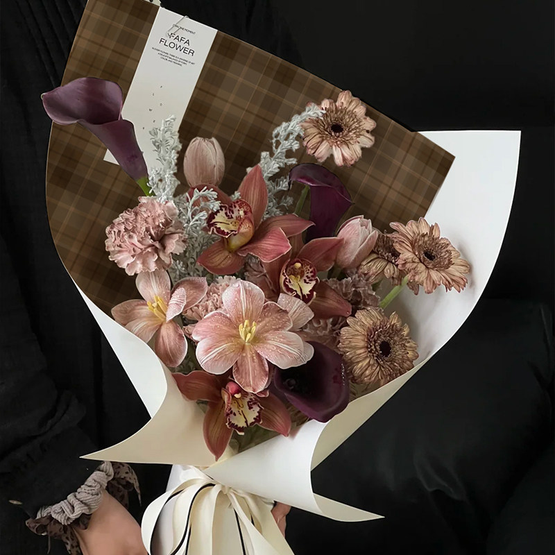 【秋冬新品】可露丽格纹纸复古鲜花束包装纸美拉德系列花艺包花纸