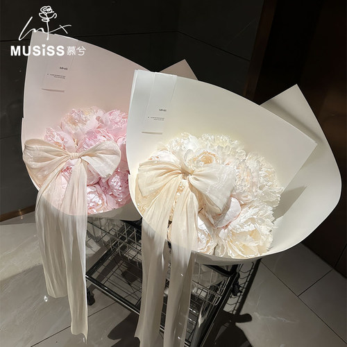 法式珠光雪绸缎蝴蝶结布料鲜花花束装饰品资材花艺手工diy材料