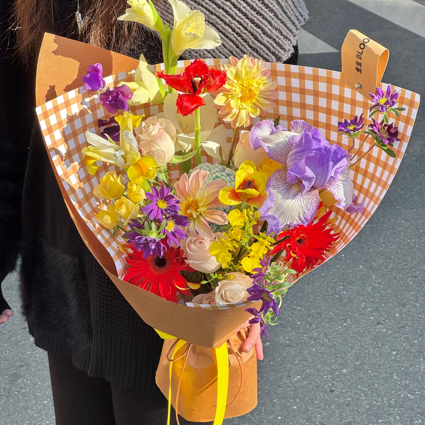 夏日格纹花束包装纸鲜花包花纸礼品格子条纹花店花艺手工diy材料