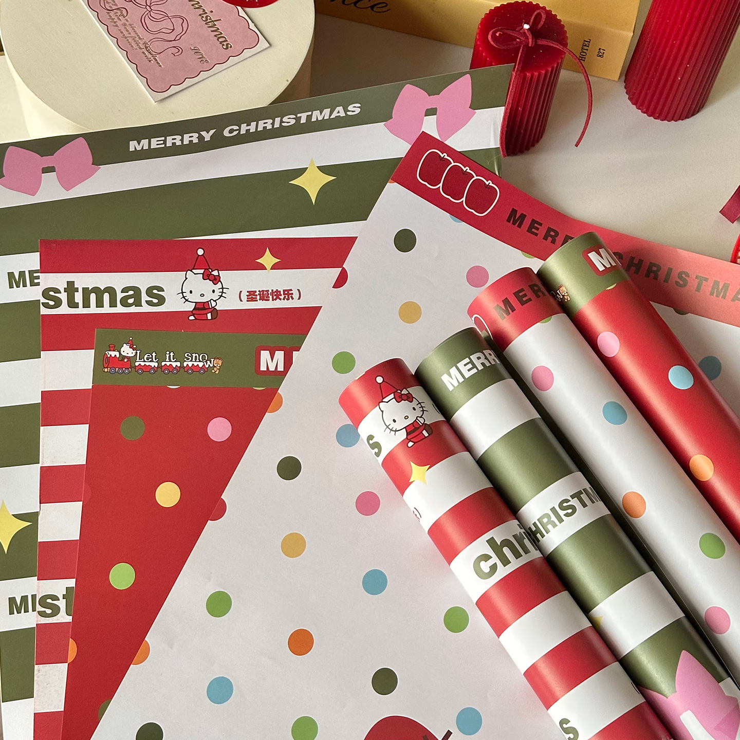 新款悦享圣诞系列礼物包装纸平安夜苹果花束礼盒牛皮纸鲜花材料