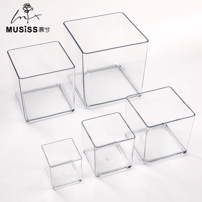 亚克力正方形透明盒方盒一体式醒花桶收纳盒鲜花绿植插花水培容器