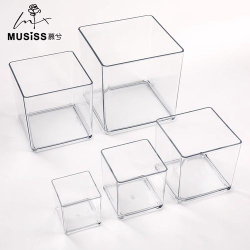 亚克力正方形透明盒方盒一体式醒花桶收纳盒鲜花绿植插花水培容器