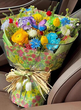 新款油菜花牛皮纸鲜花包装纸油画风油彩花礼物手工diy花艺店材料