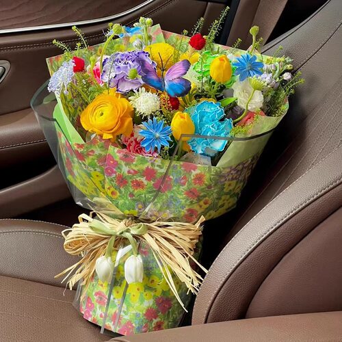 新款油菜花牛皮纸鲜花包装纸油画风油彩花礼物手工diy花艺店材料