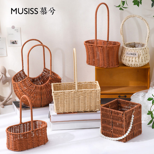 花篮鲜花包装花店插花藤编手提婚礼干花包花编织手工篮子花店diy