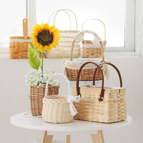 花篮子藤编手提编织篮花束