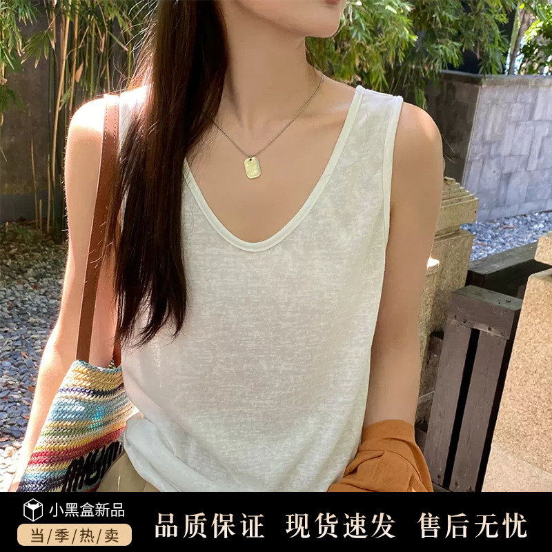 棉麻吊带背心女夏外穿2025新款冰丝竹节棉内搭白色宽松打底小上衣