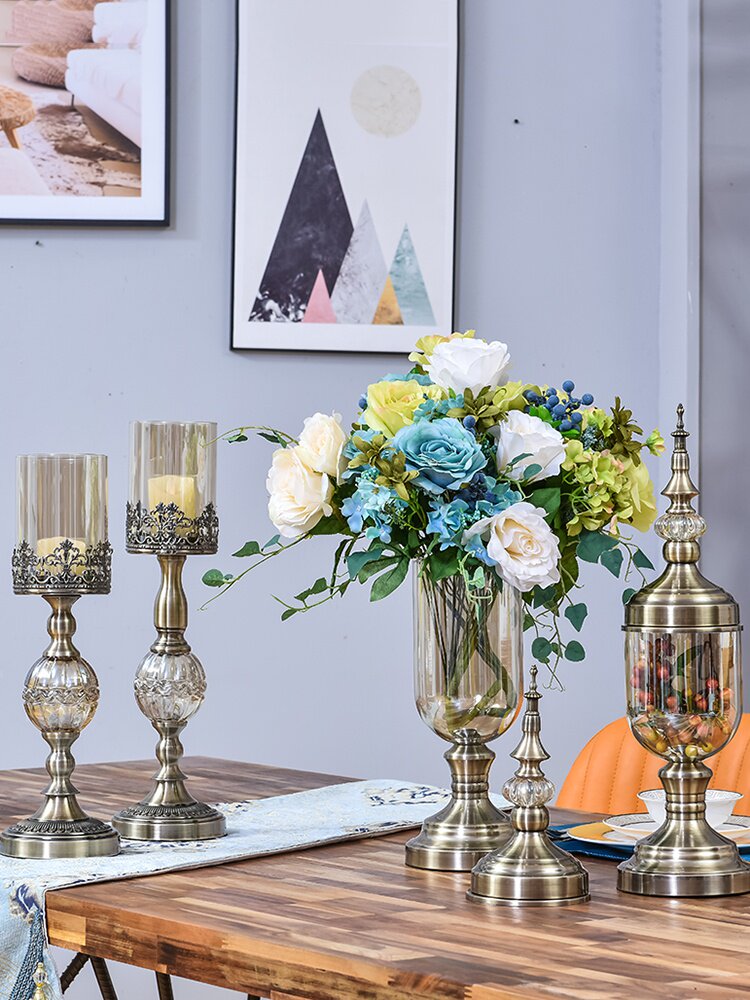 高档创意欧式花瓶摆件玻璃透明美式餐桌轻奢软装饰品家居客厅仿真