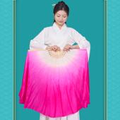 真丝舞蹈扇白玫红渐变色三千扇加长广场舞扇胶州秧歌扇子演出道具