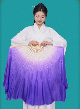 真丝紫色渐变双面舞蹈扇胶州秧歌扇加长古典广场舞成人演出中国风