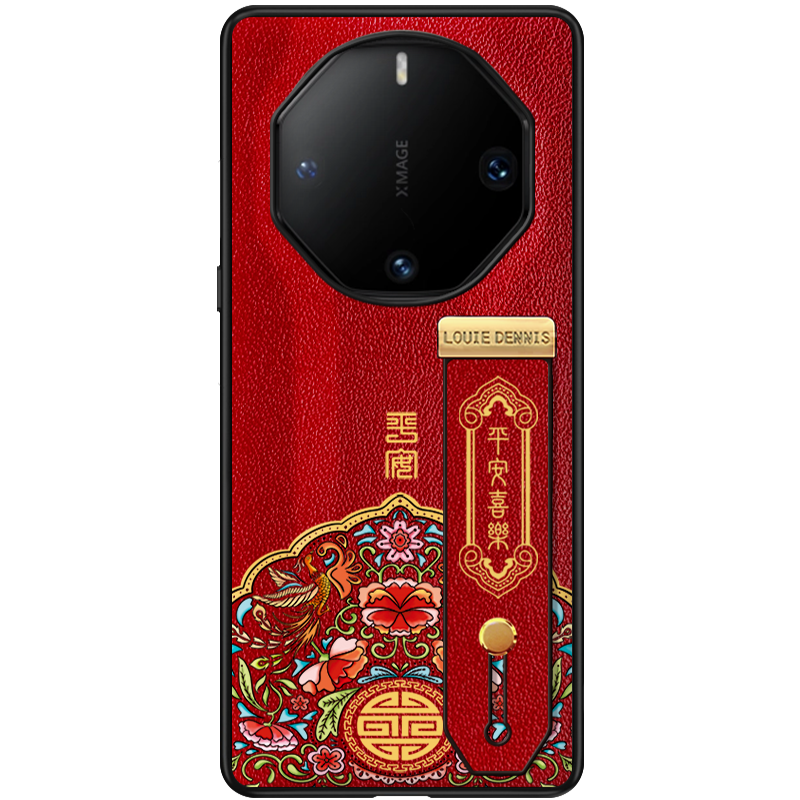 华为mate60头层牛皮喜庆手机壳