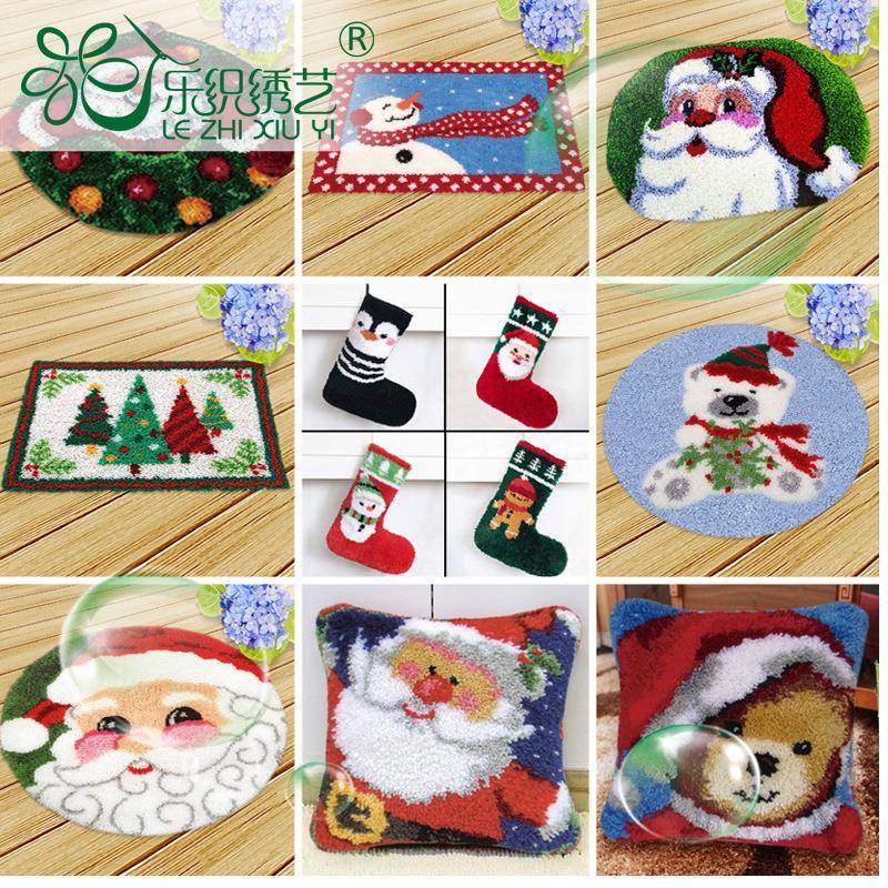 地毯绣段段绣圣节坐垫靠垫抱枕诞套手钩绣地毯绣材料包