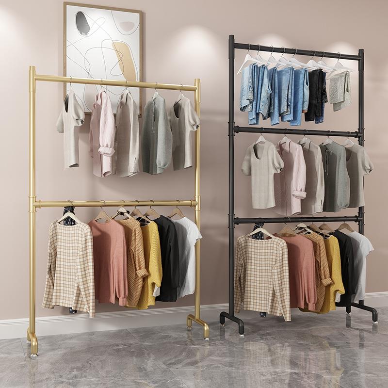 加厚挂衣架服展示架双装层铁艺落地架复古龙门架服装店多层展示架