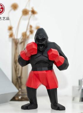 境树脂工艺品现代简约创意家居跨装饰拳击金刚摆件大猩猩动物摆设