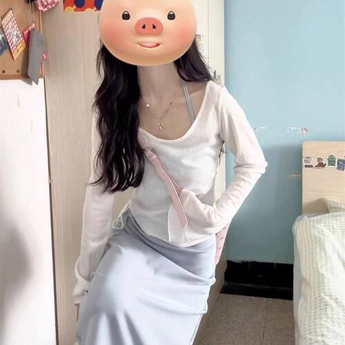 蓝色挂脖吊带连衣裙女防晒罩衫