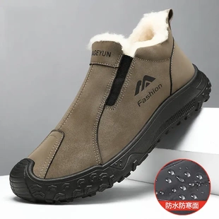 秋冬季男鞋棉靴加绒暖和轮胎防滑雪地加厚底防风放溅一脚蹬棉鞋