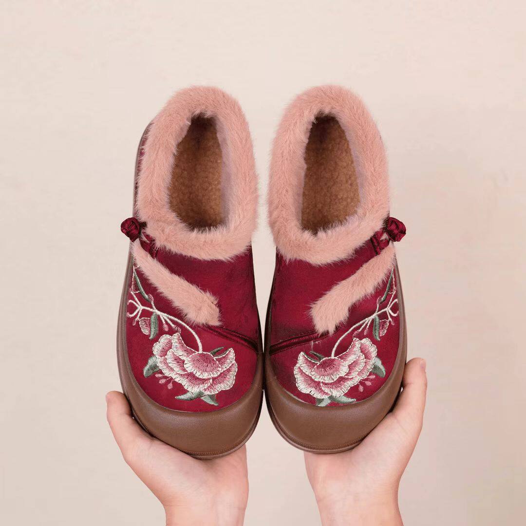 老北京布鞋冬季新品女士棉靴一脚蹬时尚妈妈鞋保暖舒适休闲绣花鞋,女鞋,时尚雪地靴,淘宝优惠券,粉丝福利购,淘宝优惠卷