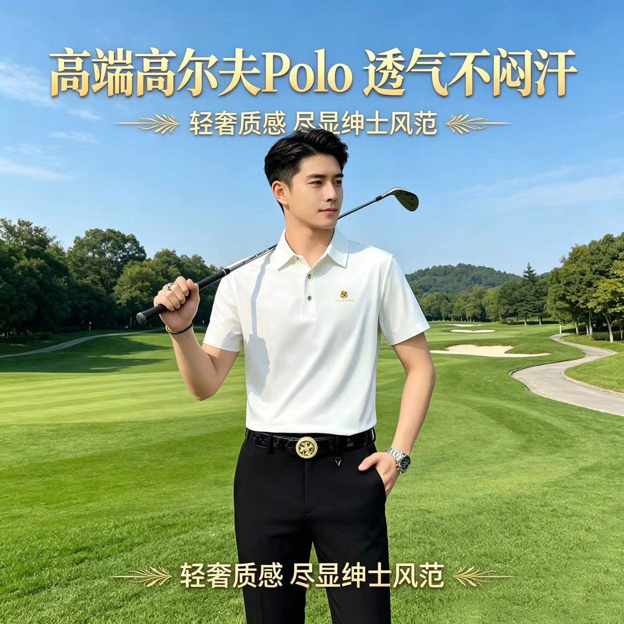 高尔夫服装男短袖polo衫夏季翻领显瘦修身上衣百搭高尔夫运动球服