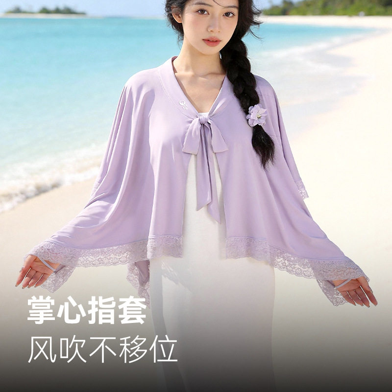 夏季冰丝高尔夫防晒衣女运动防晒披肩沙滩海边防紫外线透气两穿