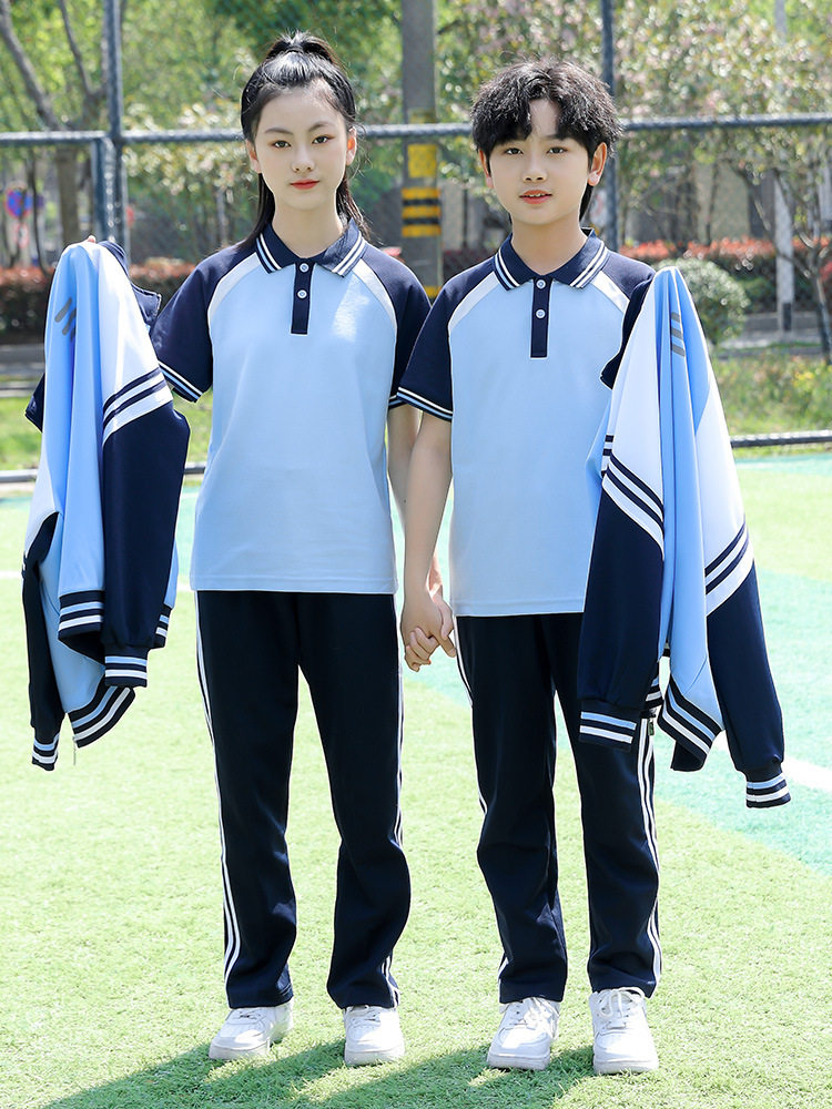 高尔夫运动服男女款初高中小学生春秋季校服两件套学院风蓝白班服
