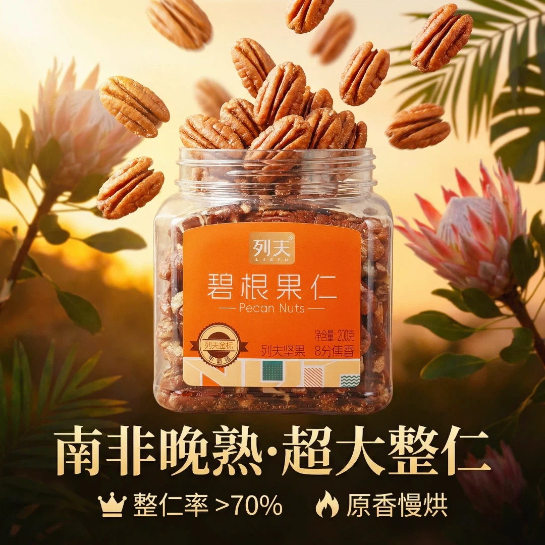 列夫坚果原香碧根果仁原产南非去壳低温慢烘配料简单孕妇罐装200g