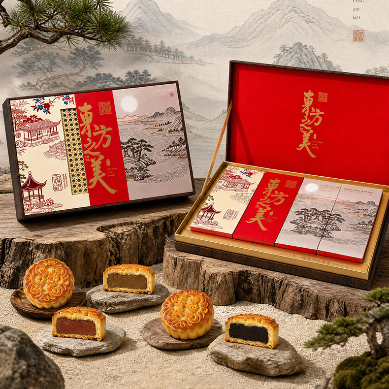 高档2026年新款中秋节团购月饼礼盒装桃山皮广式流心糕点定制批发