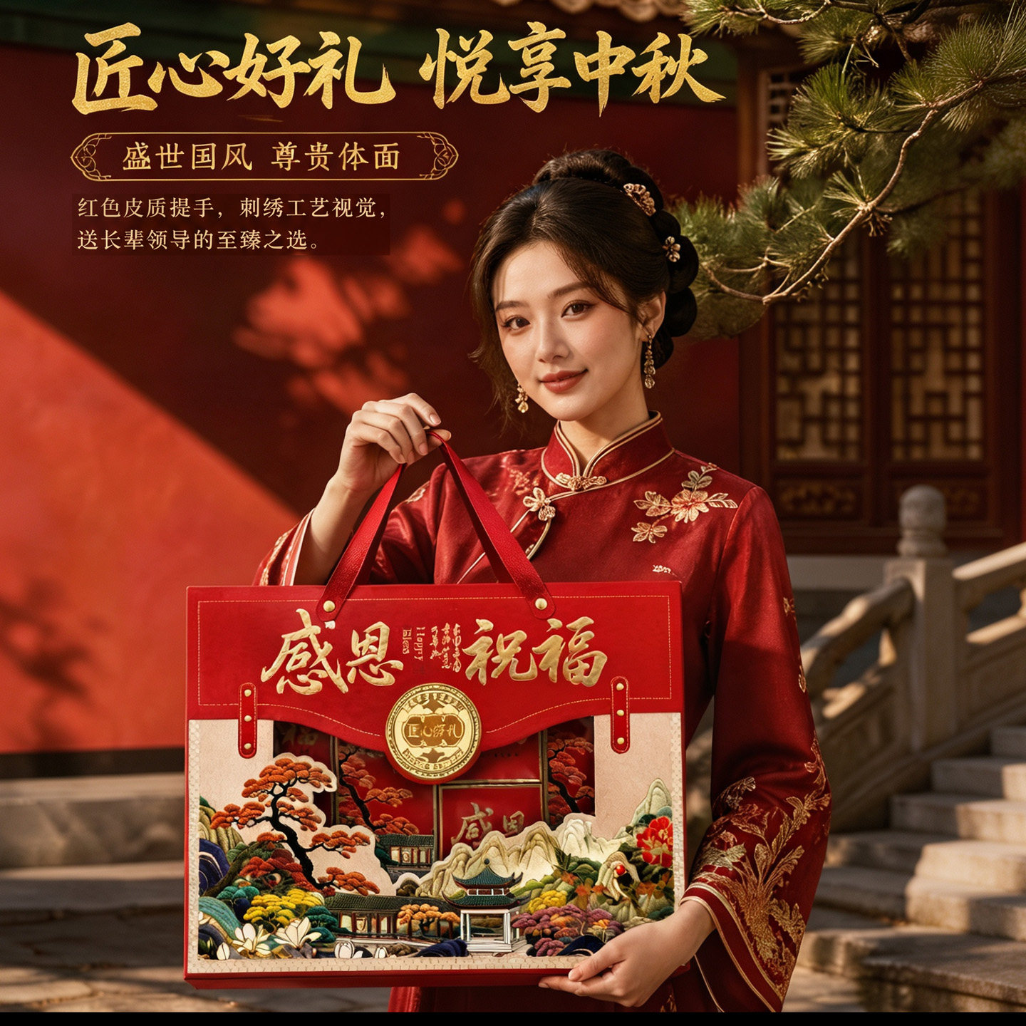 中秋节桃山皮流心广式月饼礼盒团购传统糕点批发送礼亲戚2026新款