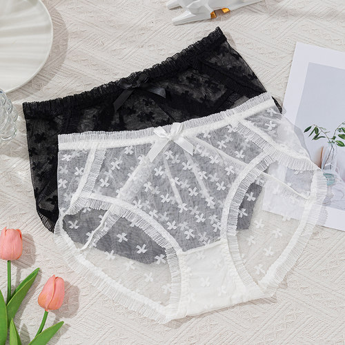 大码蕾丝内裤女胖妹妹中腰薄无痕