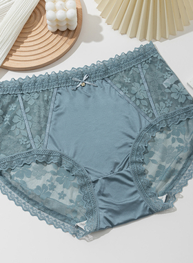 大码蕾丝内裤女胖mm200斤中高腰网纱性感新款纯欲无痕透气三角裤