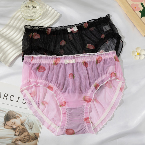 日系可爱风包臀透明网纱三角内裤