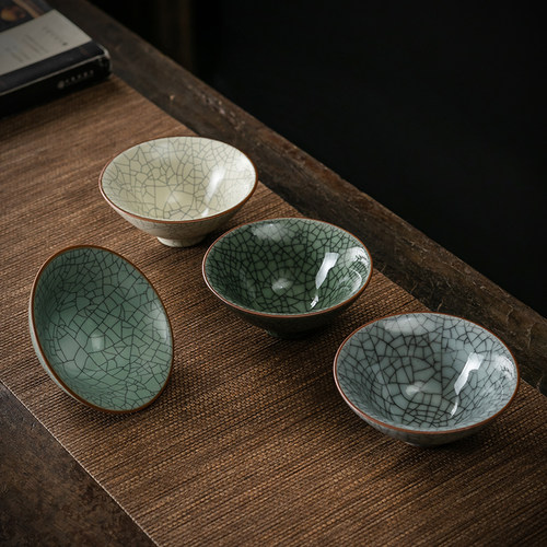 中式复古陶瓷开片可养斗笠杯