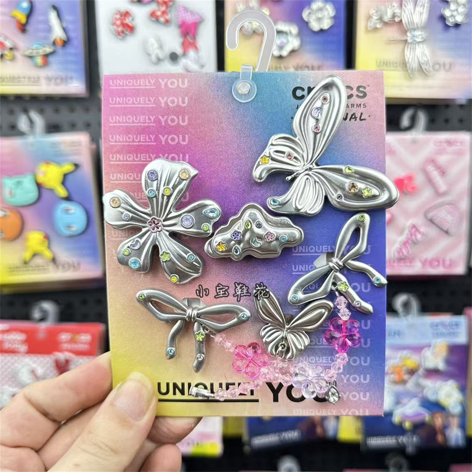 新款适配Crocs鞋花宝石蝴蝶鞋扣