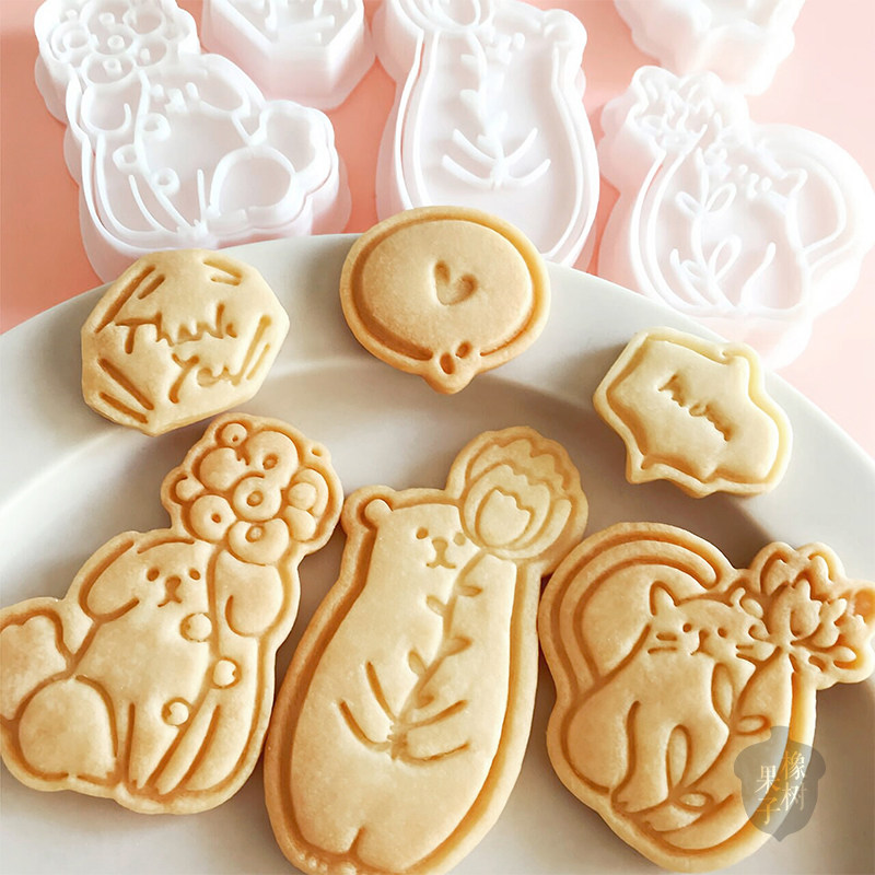 母亲节礼物谢谢英文卡通动物花朵饼干模具父亲节小狗熊猫咪曲奇模