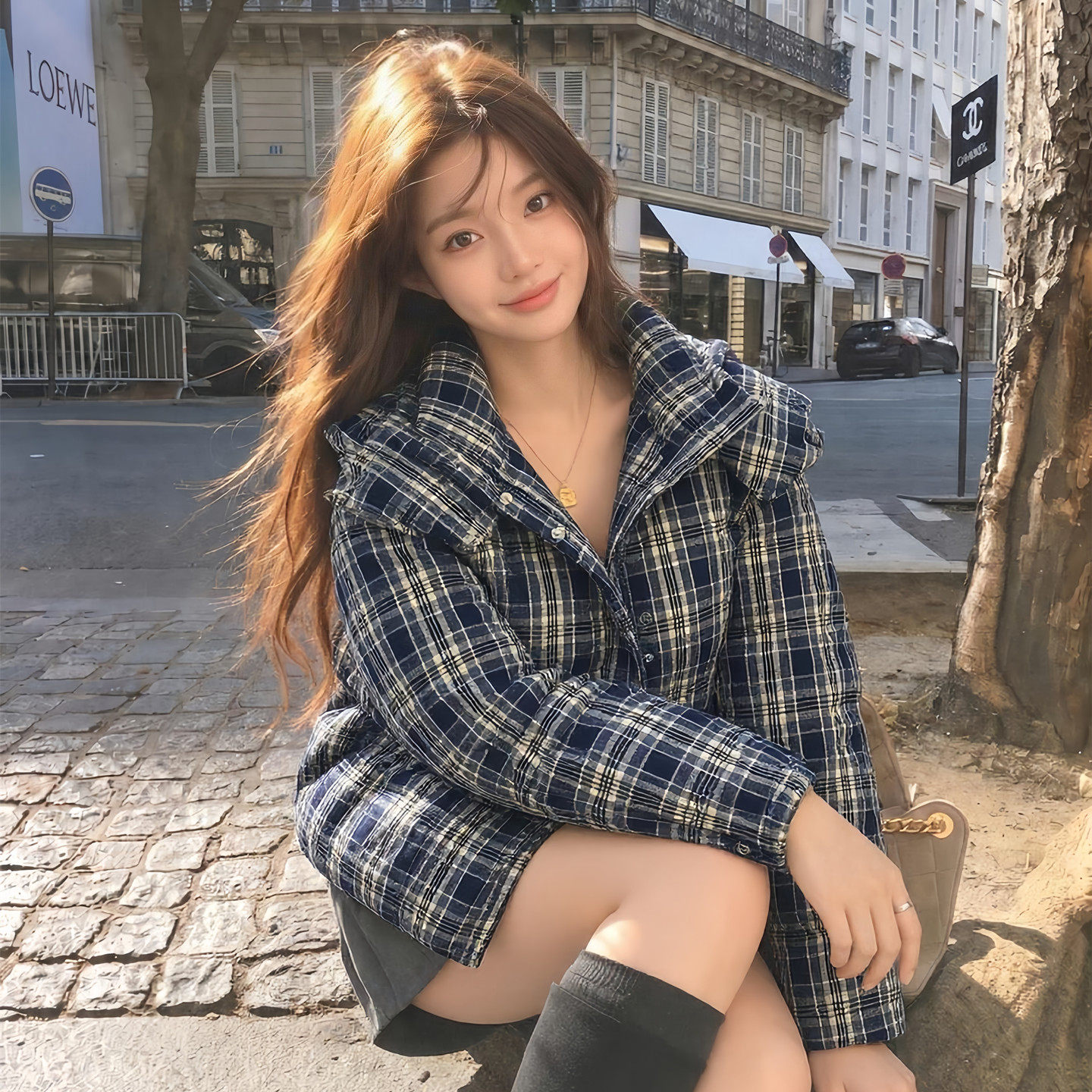 设计感连帽立领格子短款羽绒棉服女秋冬季加厚保暖小个子韩系外套