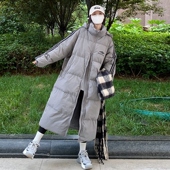 连帽超长款 90白鸭绒三杠灰色羽绒服女2025秋冬季 新品 加厚学生外套