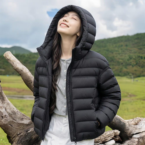 90白鸭绒连帽短款羽绒服外套