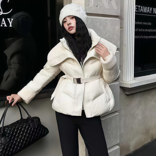 韩国穿搭假两件羽绒棉服女秋冬季 休闲收腰加厚羊羔绒棉袄外套 新款