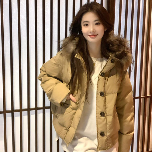 大毛领短款羽绒棉服外套