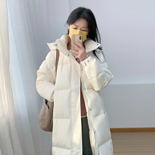 奶白过膝保暖羽绒棉服外套
