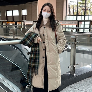 设计感小众时尚 新款 保暖外套潮 羽绒棉服女2025秋冬季 高端翻领长款