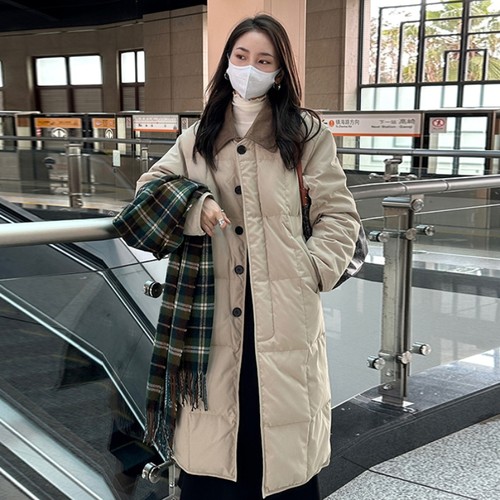 高端翻领长款羽绒棉服外套