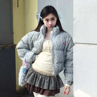 百搭加厚保暖立领保暖外套 新款 小个子碎花短款 羽绒棉服女2025冬季
