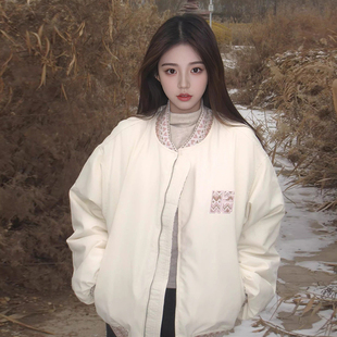 美拉德提花加厚羽绒棉服女外套秋冬季 设计感学生百搭保暖夹克 新款