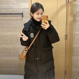 90白鸭绒羽绒服女长款2025秋冬季新款学院风设计法式过膝加厚外套