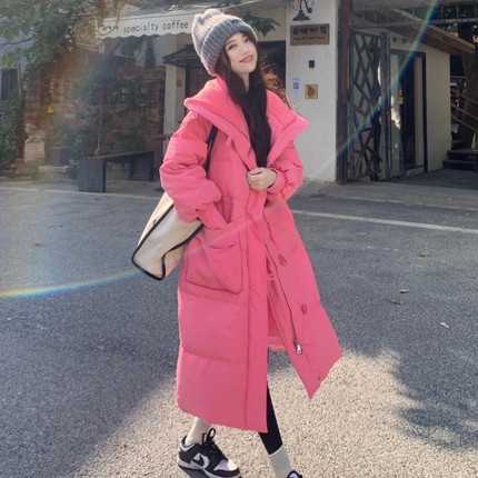 羊羔毛大翻领羽绒棉服女2025秋冬季新款新款宽松韩版长款加厚外套