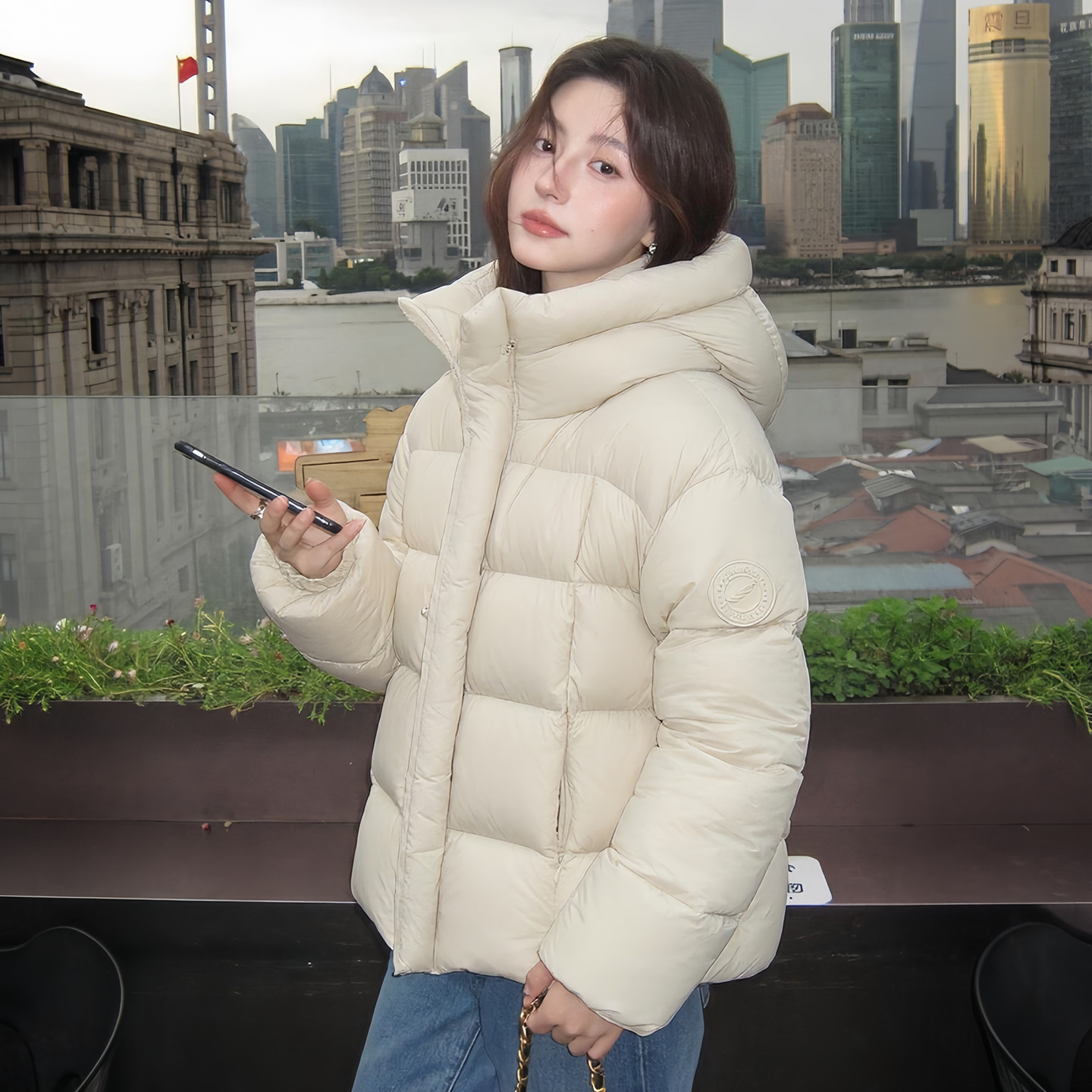 防水90白鸭绒羽绒服女秋冬季新款宽松显瘦韩版加厚保暖面包服外套