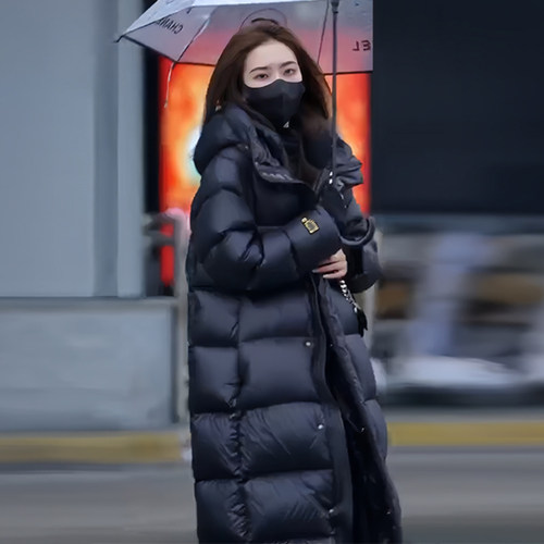 90白鸭绒黑金长款羽绒服