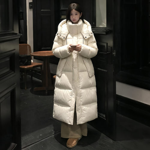 90白鸭绒防水长款羽绒服外套