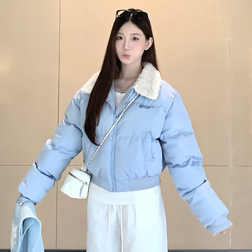 美式羊羔毛短款羽绒棉服外套